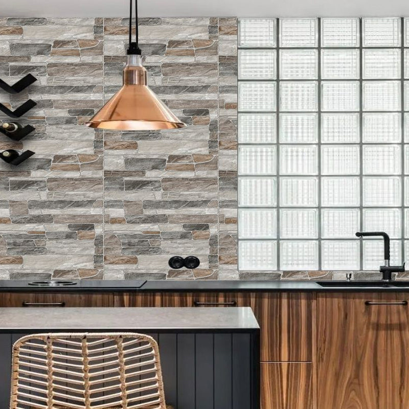 Grey Stone Wallpaper Panels Adhesive Rural Restaurant Wall Covering, 8' L x 8