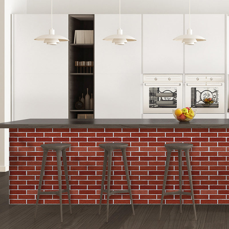 Clean Brick Peel Off Wallpaper Roll for Kitchen Bar, Red, 10' L x 15.7