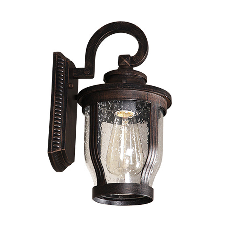 Gooseneck Outdoor Wall Light Fixture Industrial Bubble Glass 1 Light Black Sconce Lamp with Curved Arm Clearhalo 'Art deco wall lights' 'Cast Iron' 'Glass' 'Industrial wall lights' 'Industrial' 'Middle century wall lights' 'Modern' 'Rustic wall lights' 'Tiffany' 'Traditional wall lights' 'Wall Lamps & Sconces' 'Wall Lights' Lighting' 150142