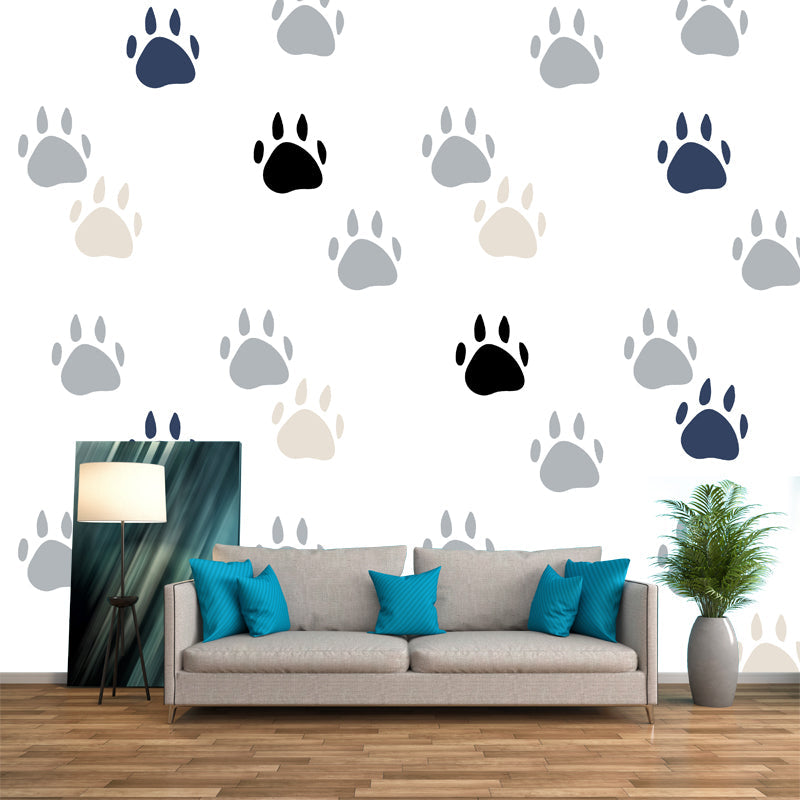 Cat Paw Print Wallpaper Mural Childrens Art Waterproof Nursery Wall Decor, Custom Print, White White Clearhalo 'Wall Decor' 'Wall Mural' 1501483