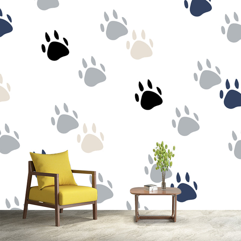 Cat Paw Print Wallpaper Mural Childrens Art Waterproof Nursery Wall Decor, Custom Print, White Clearhalo 'Wall Decor' 'Wall Mural' 1501484