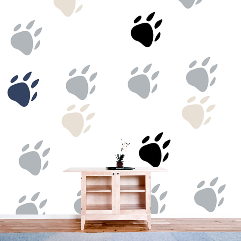 Cat Paw Print Wallpaper Mural Childrens Art Waterproof Nursery Wall Decor, Custom Print, White Clearhalo 'Wall Decor' 'Wall Mural' 1501485