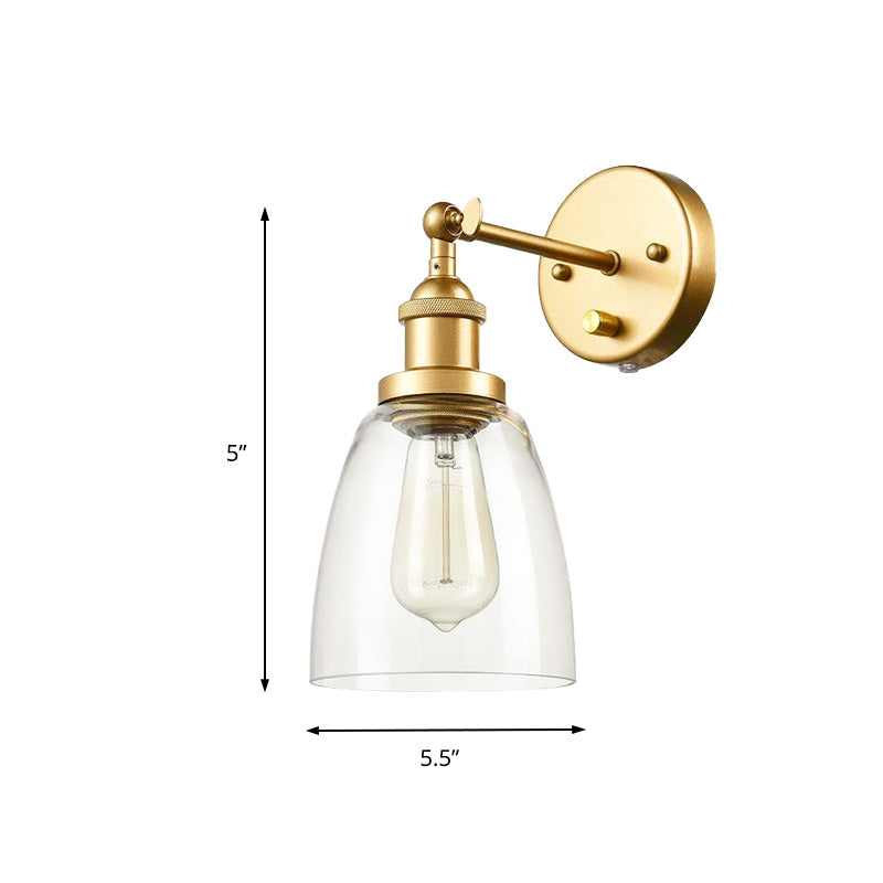 Clear Glass Brass Sconce Lighting Cone 1-Bulb Industrial Wall Lamp for Living Room Clearhalo 'Art deco wall lights' 'Cast Iron' 'Glass' 'Industrial wall lights' 'Industrial' 'Middle century wall lights' 'Modern' 'Rustic wall lights' 'Tiffany' 'Traditional wall lights' 'Wall Lamps & Sconces' 'Wall Lights' Lighting' 150149