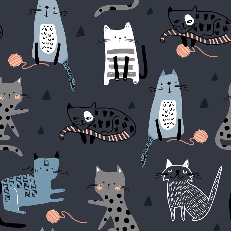 Cat Wall Paper Mural Dark Grey Childrens Art Wall Covering for Kids Bedroom, Non-Woven Clearhalo 'Wall Decor' 'Wall Mural' 1501492