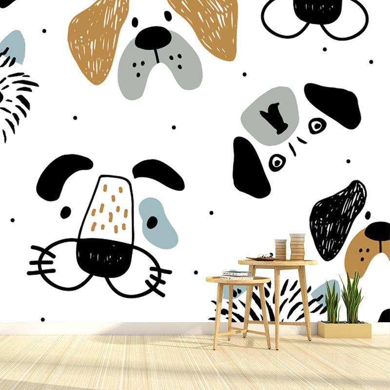 Big Dogs Mural Wallpaper Cartoon Cute Animal Print Wall Art in Black-Orange on White Clearhalo 'Wall Decor' 'Wall Mural' 1501496