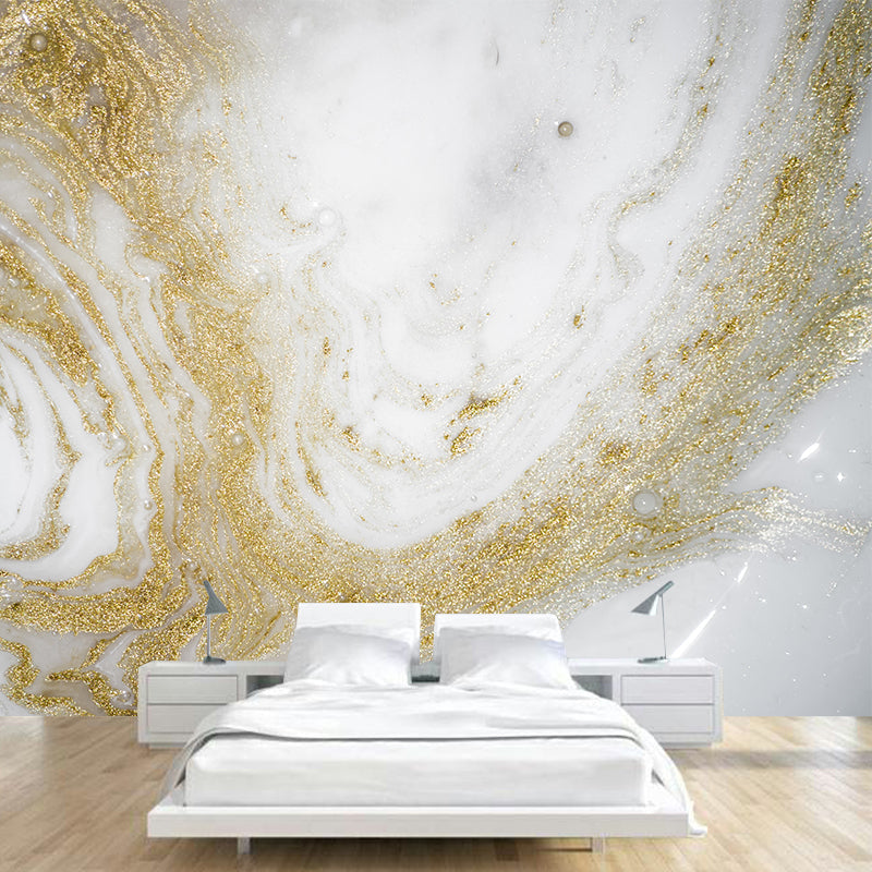 Gold Waves Mural Wallpaper Moisture Resistant Modern Art Girls Bedroom Wall Covering Gold Clearhalo 'Wall Decor' 'Wall Mural' 1501509