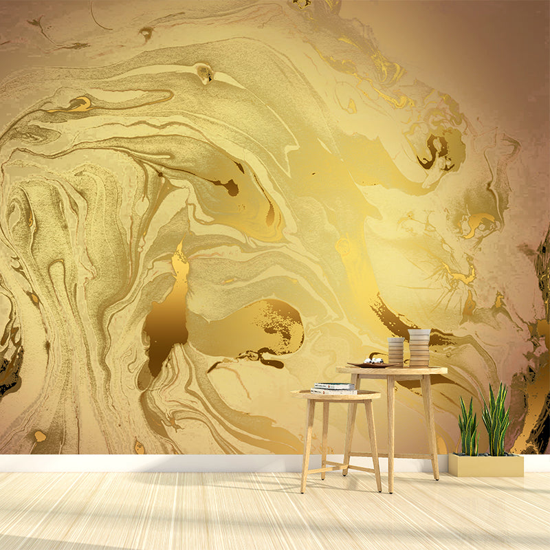 Simple Abstract Waves Wallpaper Mural Yellow Moisture Resistant Wall Art for Home Yellow Clearhalo 'Wall Decor' 'Wall Mural' 1501539