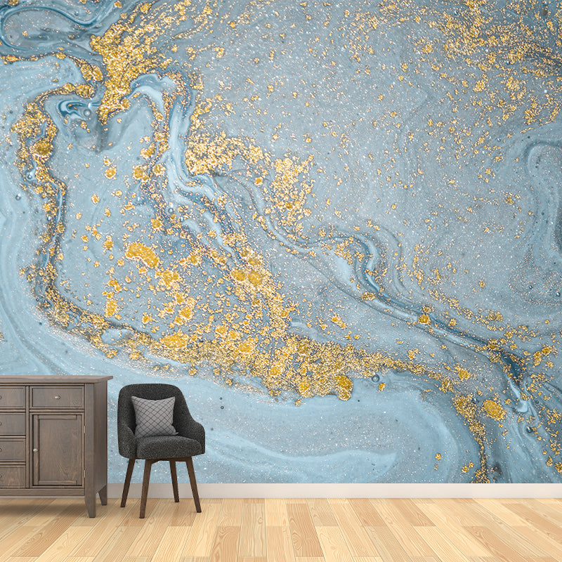 Wave with Shattered Sequins Mural Contemporary Smooth Wall Covering in Blue and Gold Clearhalo 'Wall Decor' 'Wall Mural' 1501550