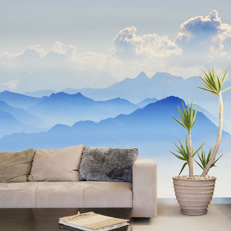 Blue Smoggy Mountain Landscape Mural Moisture Resistant Wall Art for Living Room Clearhalo 'Wall Decor' 'Wall Mural' 1501746