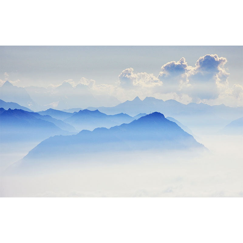 Blue Smoggy Mountain Landscape Mural Moisture Resistant Wall Art for Living Room Clearhalo 'Wall Decor' 'Wall Mural' 1501747