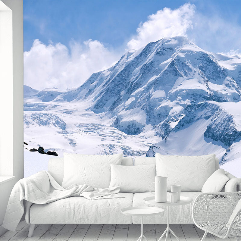 Modern Sunny Mountains View Mural Non-Woven Waterproof Blue Wall Decor for Bedroom Blue Clearhalo 'Wall Decor' 'Wall Mural' 1501749