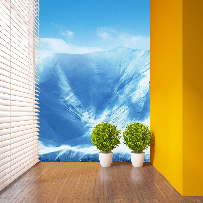 Huge Snowy Mountains Mural Wallpaper Blue Non-Woven Wall Covering, Washable, Custom Made Clearhalo 'Wall Decor' 'Wall Mural' 1501755