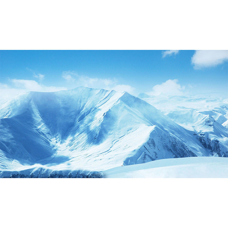 Huge Snowy Mountains Mural Wallpaper Blue Non-Woven Wall Covering, Washable, Custom Made Clearhalo 'Wall Decor' 'Wall Mural' 1501757