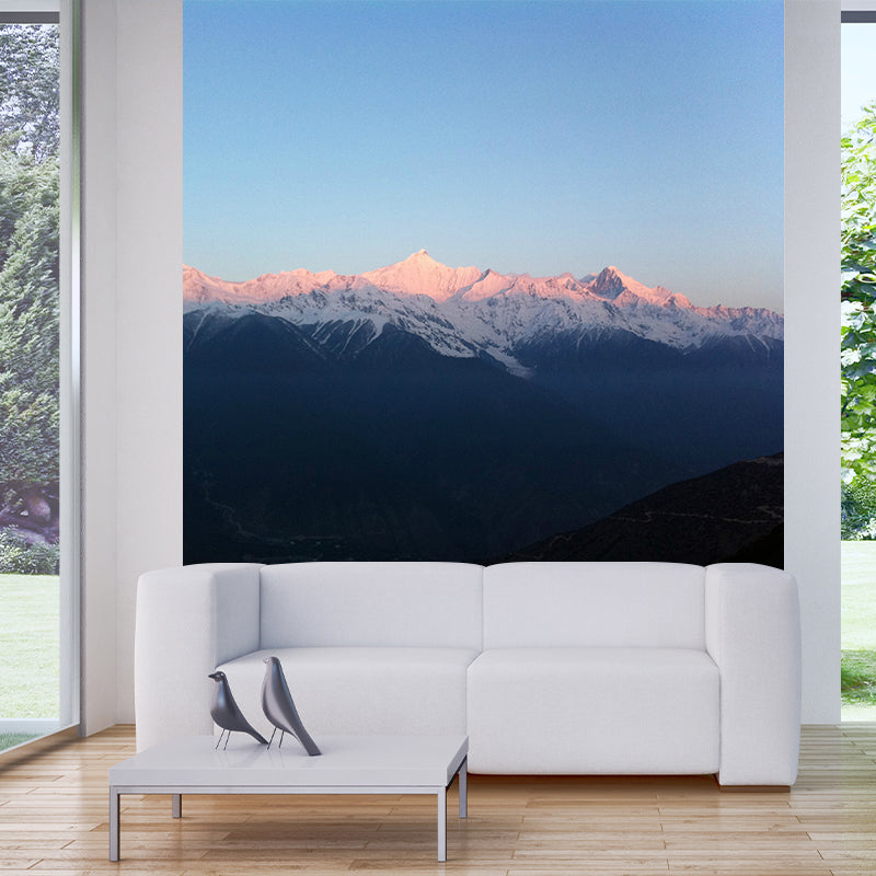 Early Morning Sunshine Mountain Mural Modern Stain-Proof Indoor Wall Art, Made to Measure Blue Clearhalo 'Wall Decor' 'Wall Mural' 1501759