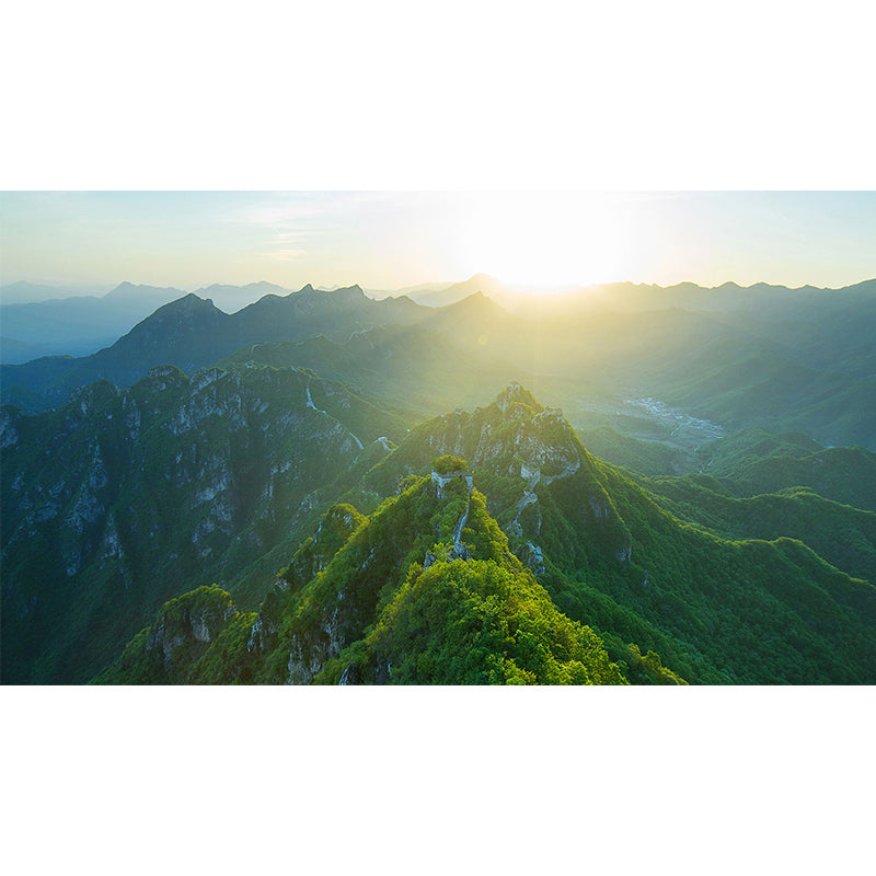 Full-Size Scenic View Mural for Home Sunrise in the Great Wall Wall Decor in Green, Waterproof Clearhalo 'Wall Decor' 'Wall Mural' 1501772