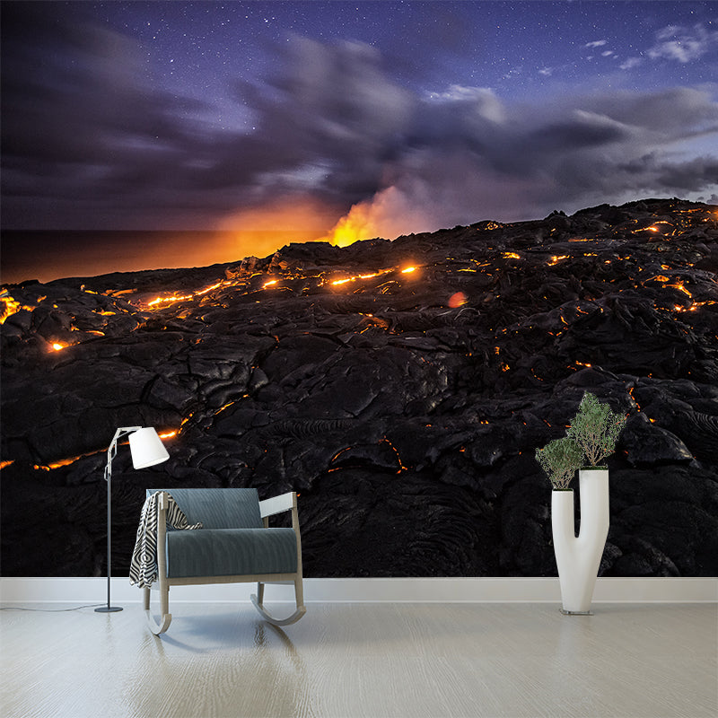 Photography Volcano Scene Mural Large Wall Covering for Living Room, Customized Size Black Clearhalo 'Wall Decor' 'Wall Mural' 1501774