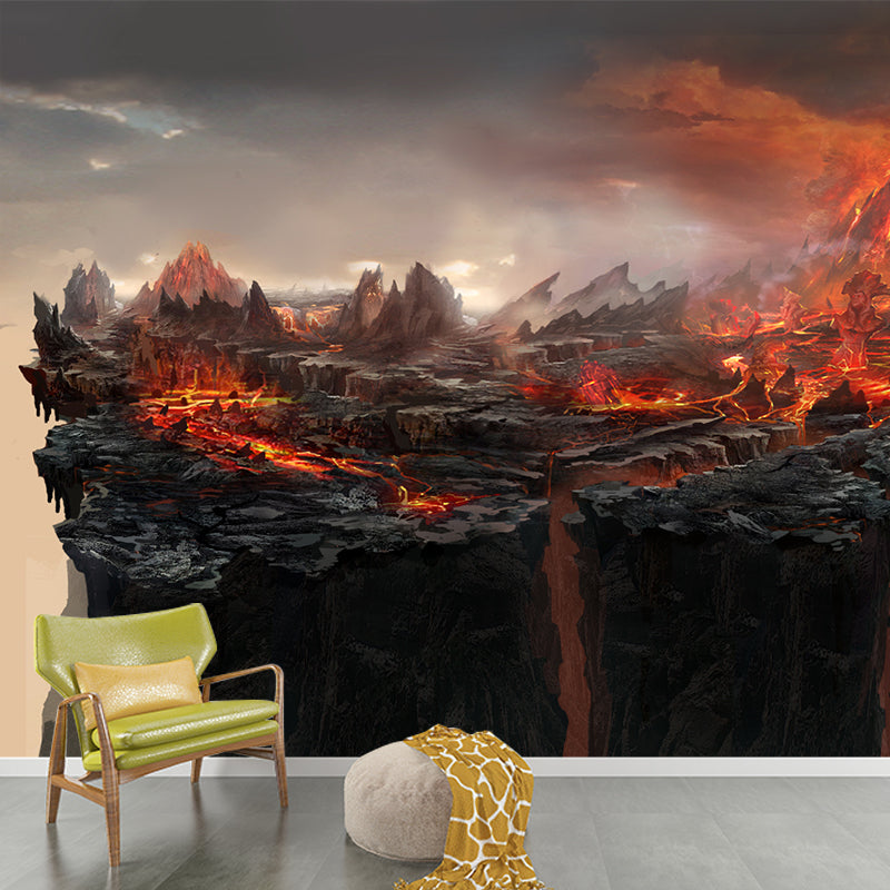 Photography of Volcano Eruption Mural for Accent Wall, Black-Red, Custom Size Available Clearhalo 'Wall Decor' 'Wall Mural' 1501780