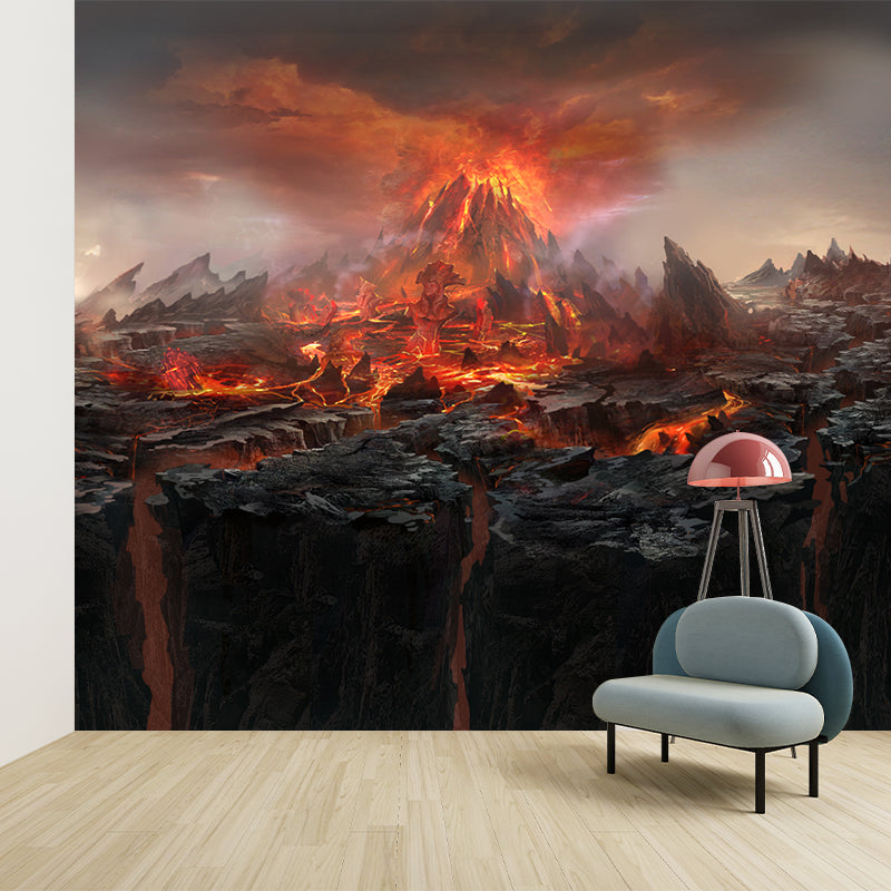 Photography of Volcano Eruption Mural for Accent Wall, Black-Red, Custom Size Available Clearhalo 'Wall Decor' 'Wall Mural' 1501781