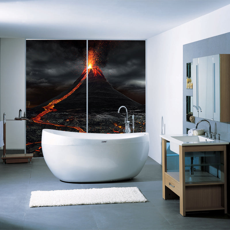 Volcano Eruption Wallpaper Mural Black Modern Style Wall Decor for Bedroom, Custom Made Black Clearhalo 'Wall Decor' 'Wall Mural' 1501799