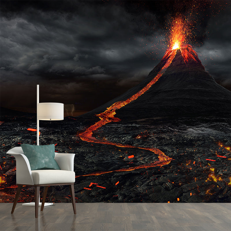 Volcano Eruption Wallpaper Mural Black Modern Style Wall Decor for Bedroom, Custom Made Clearhalo 'Wall Decor' 'Wall Mural' 1501800