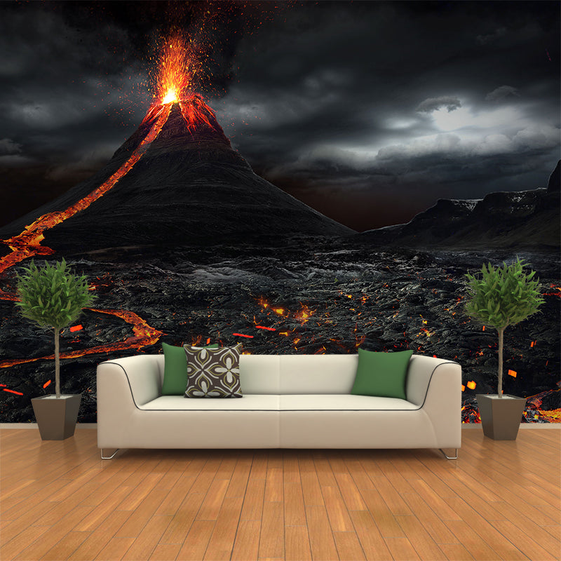 Volcano Eruption Wallpaper Mural Black Modern Style Wall Decor for Bedroom, Custom Made Clearhalo 'Wall Decor' 'Wall Mural' 1501801