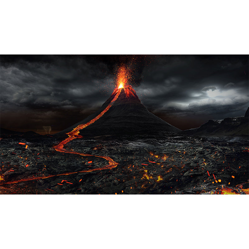 Volcano Eruption Wallpaper Mural Black Modern Style Wall Decor for Bedroom, Custom Made Clearhalo 'Wall Decor' 'Wall Mural' 1501802