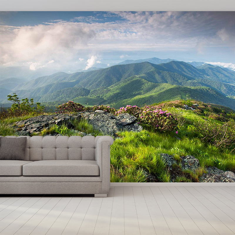 Personalized Photo Print Modern Mural with Spring Scenery at Mountain Peak Pattern in Green Green Clearhalo 'Wall Decor' 'Wall Mural' 1501929