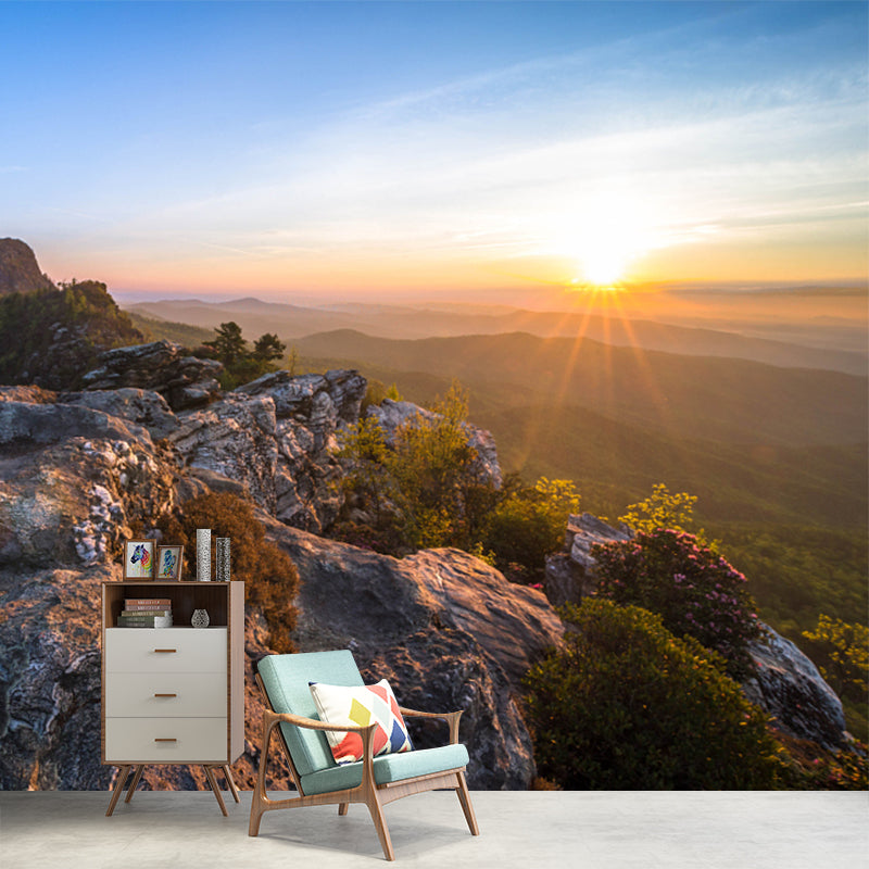 Custom Photo Print Modern Mural with Sunrise View from Rock Peak Pattern in Brown Brown Clearhalo 'Wall Decor' 'Wall Mural' 1501969