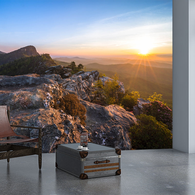 Custom Photo Print Modern Mural with Sunrise View from Rock Peak Pattern in Brown Clearhalo 'Wall Decor' 'Wall Mural' 1501970