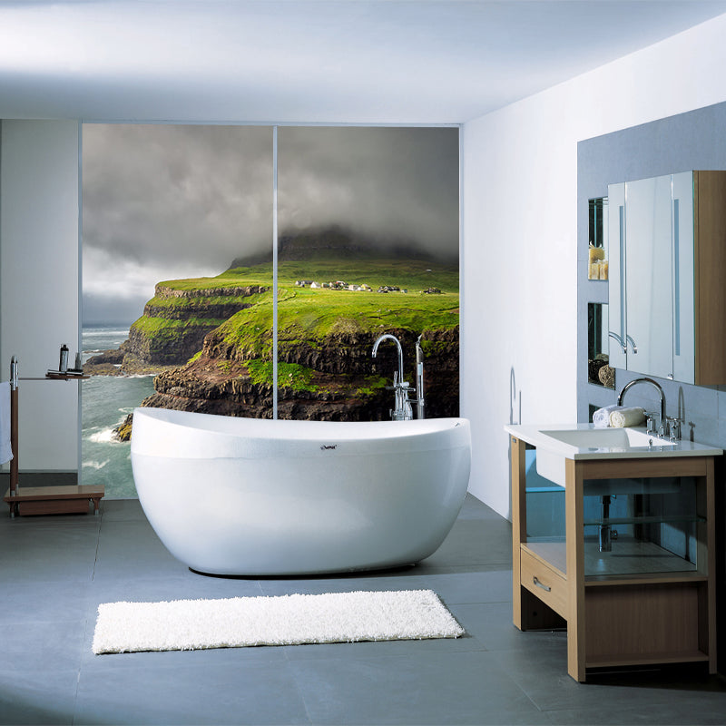 Scandinavian Scenery Wallpaper Mural Grey Sky with Meadow Seashore Wall Covering Clearhalo 'Wall Decor' 'Wall Mural' 1501975