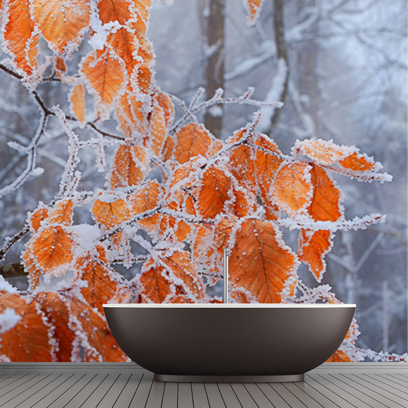 Orange Leaf Snow Scenery Mural Moisture Resistant Modern Bedroom Wall Decoration Clearhalo 'Wall Decor' 'Wall Mural' 1502011