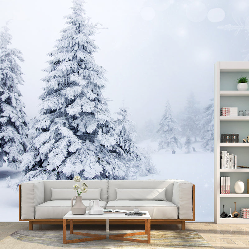 Whole Foggy Winter Landscape Mural Modern Stunning Snowy Cypress Wall Decor in White White Clearhalo 'Wall Decor' 'Wall Mural' 1502039