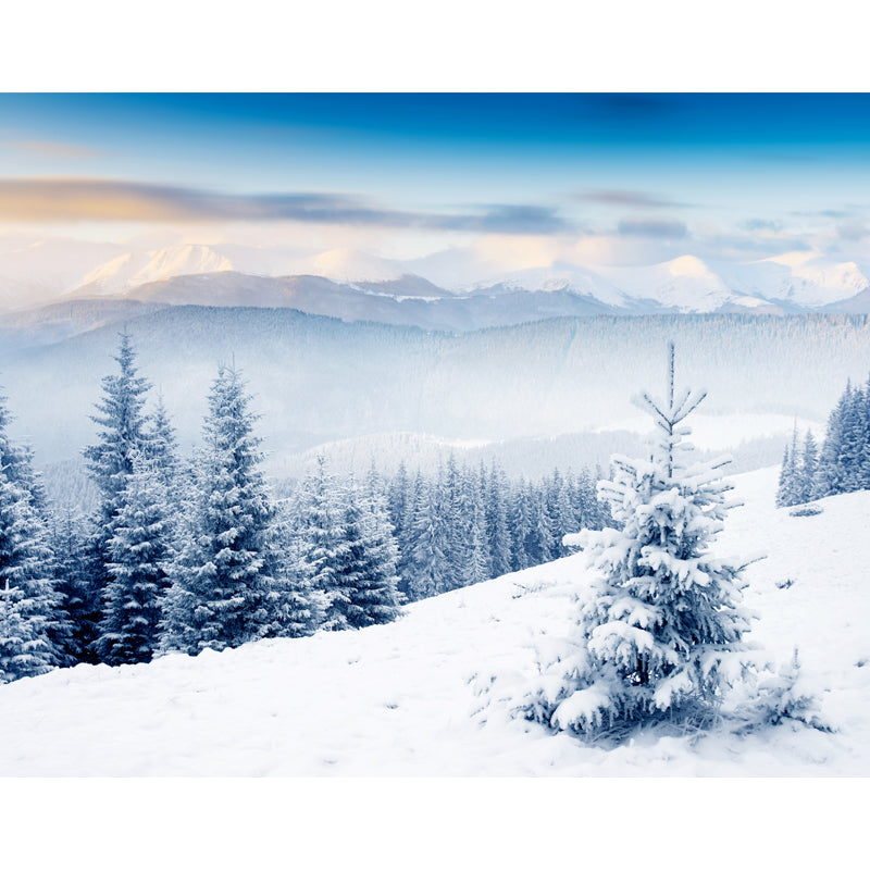 White Snow Scenery Mural Wallpaper Cypress with Rime Modern Washable Wall Covering Clearhalo 'Wall Decor' 'Wall Mural' 1502107