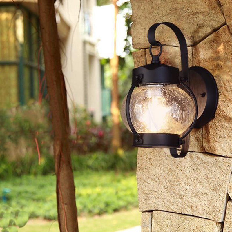 One Bulb Wall Light with Cylinder/Lantern Shade Bubble Glass Industrial Porch Sconce Lighting Fixture in Black Clearhalo 'Art deco wall lights' 'Cast Iron' 'Glass' 'Industrial wall lights' 'Industrial' 'Middle century wall lights' 'Modern' 'Rustic wall lights' 'Tiffany' 'Traditional wall lights' 'Wall Lamps & Sconces' 'Wall Lights' Lighting' 150214