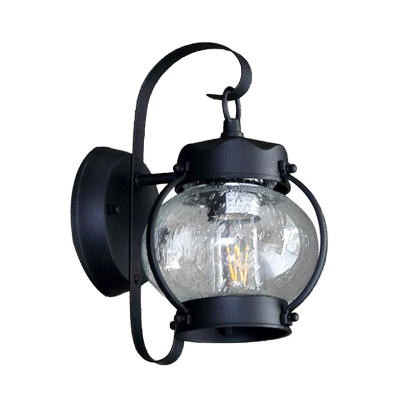 One Bulb Wall Light with Cylinder/Lantern Shade Bubble Glass Industrial Porch Sconce Lighting Fixture in Black Clearhalo 'Art deco wall lights' 'Cast Iron' 'Glass' 'Industrial wall lights' 'Industrial' 'Middle century wall lights' 'Modern' 'Rustic wall lights' 'Tiffany' 'Traditional wall lights' 'Wall Lamps & Sconces' 'Wall Lights' Lighting' 150215