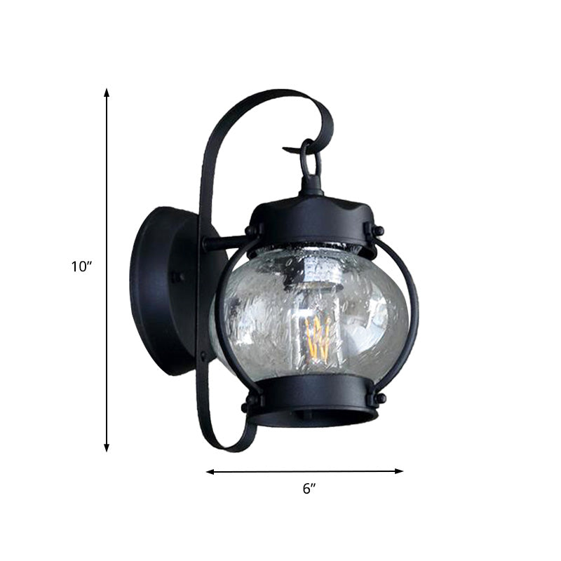 One Bulb Wall Light with Cylinder/Lantern Shade Bubble Glass Industrial Porch Sconce Lighting Fixture in Black Clearhalo 'Art deco wall lights' 'Cast Iron' 'Glass' 'Industrial wall lights' 'Industrial' 'Middle century wall lights' 'Modern' 'Rustic wall lights' 'Tiffany' 'Traditional wall lights' 'Wall Lamps & Sconces' 'Wall Lights' Lighting' 150216