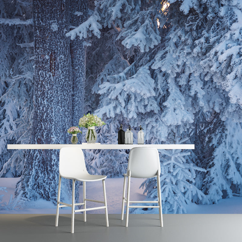 White Modern Mural Wallpaper Big Bottom Part of Snowy Cypress Wall Decor for Home White Clearhalo 'Wall Decor' 'Wall Mural' 1502169