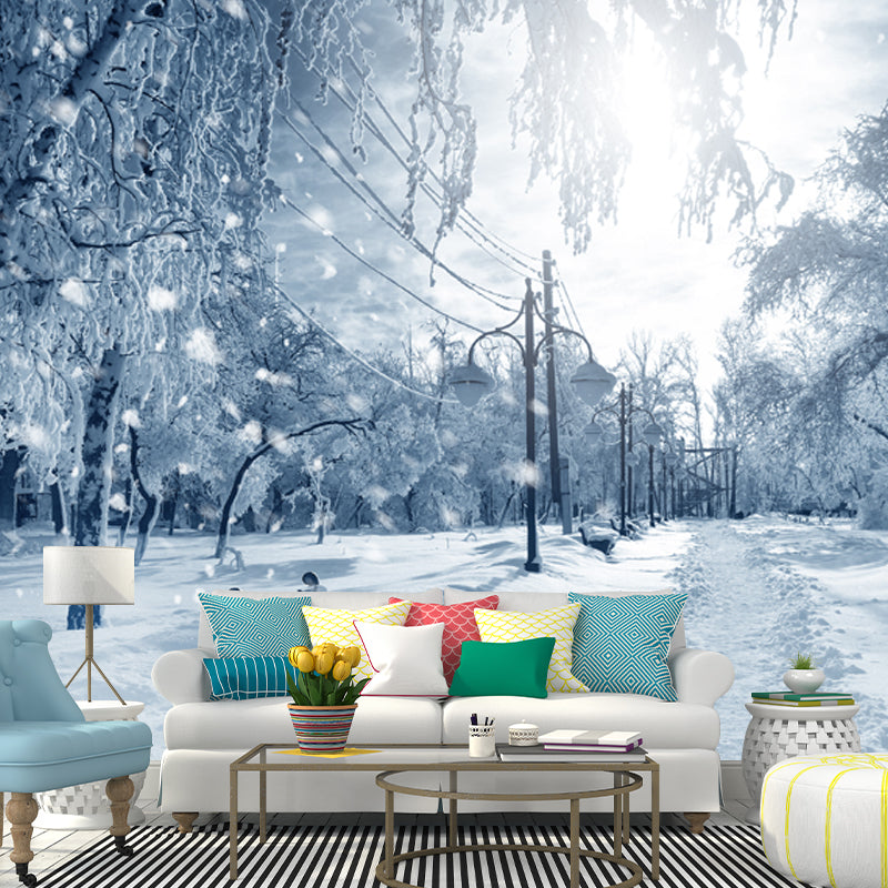 Large Winter Park Landscape Mural Moisture Resistant Modern Indoor Wall Art in Grey Grey Clearhalo 'Wall Decor' 'Wall Mural' 1502269