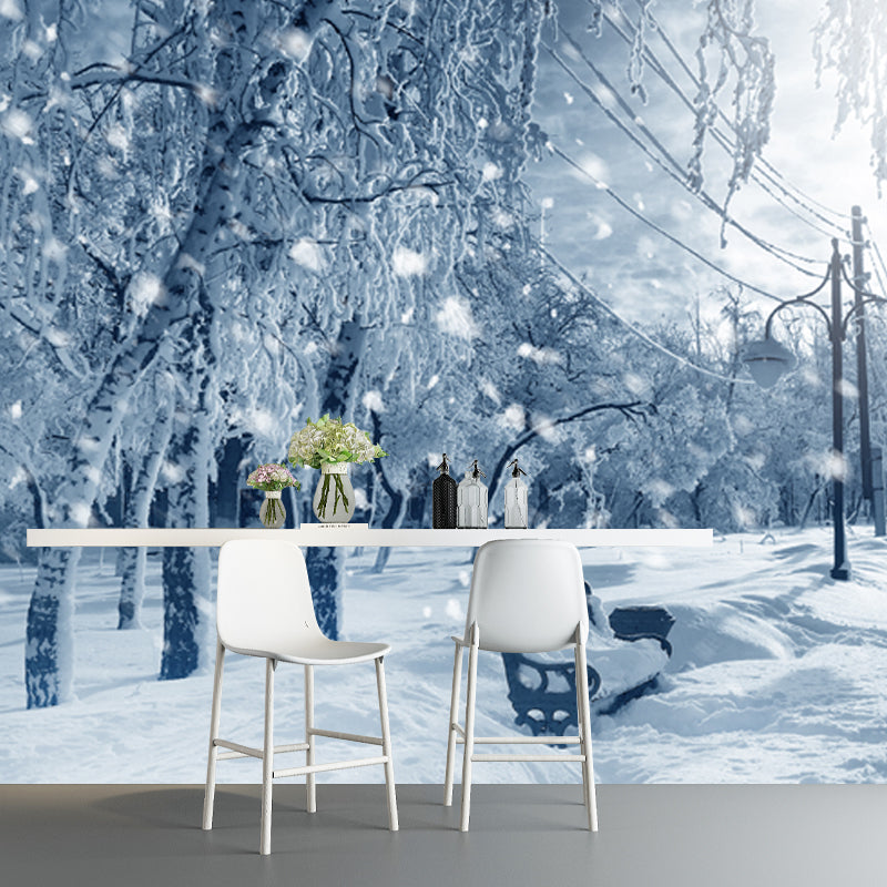 Large Winter Park Landscape Mural Moisture Resistant Modern Indoor Wall Art in Grey Clearhalo 'Wall Decor' 'Wall Mural' 1502271