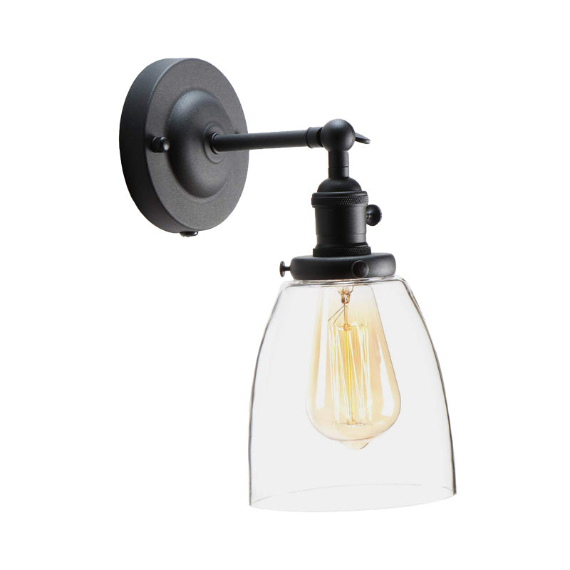 Cone Shade Coffee Shop Wall Lighting Industrial Clear Glass 1 Light Black Sconce Lamp in Black Clearhalo 'Art deco wall lights' 'Cast Iron' 'Glass' 'Industrial wall lights' 'Industrial' 'Middle century wall lights' 'Modern' 'Rustic wall lights' 'Tiffany' 'Traditional wall lights' 'Wall Lamps & Sconces' 'Wall Lights' Lighting' 150229