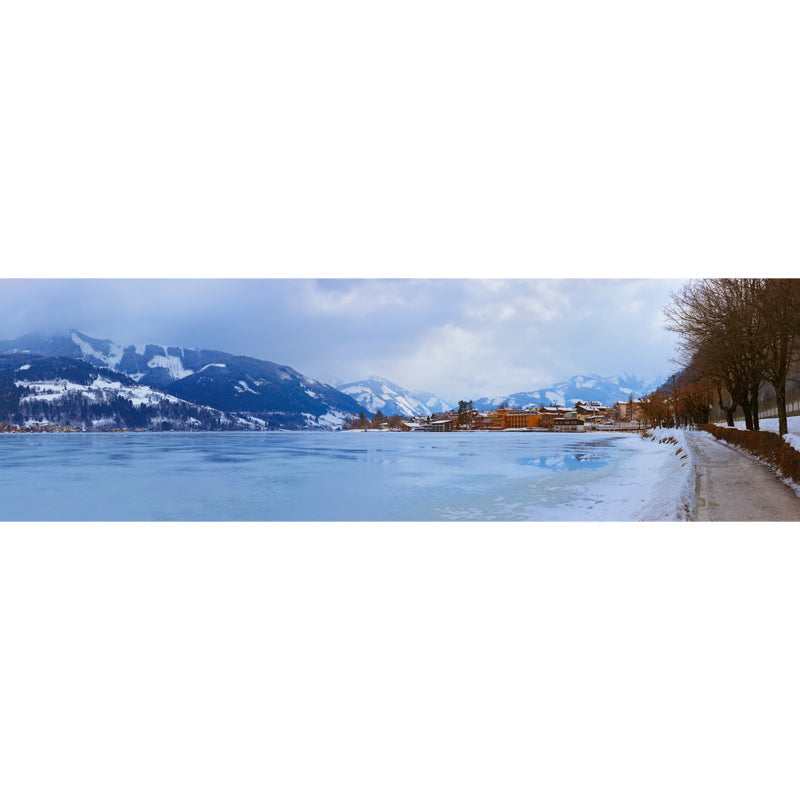 Village Frozen River Scenery Mural Blue Contemporary Wall Covering for Living Room Clearhalo 'Wall Decor' 'Wall Mural' 1502347