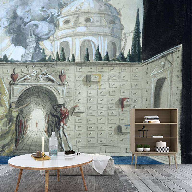 Salvador Dali Artwork Castle Mural Surrealism Non-Woven Fabric Wall Covering in Grey Clearhalo 'Wall Decor' 'Wall Mural' 1502629