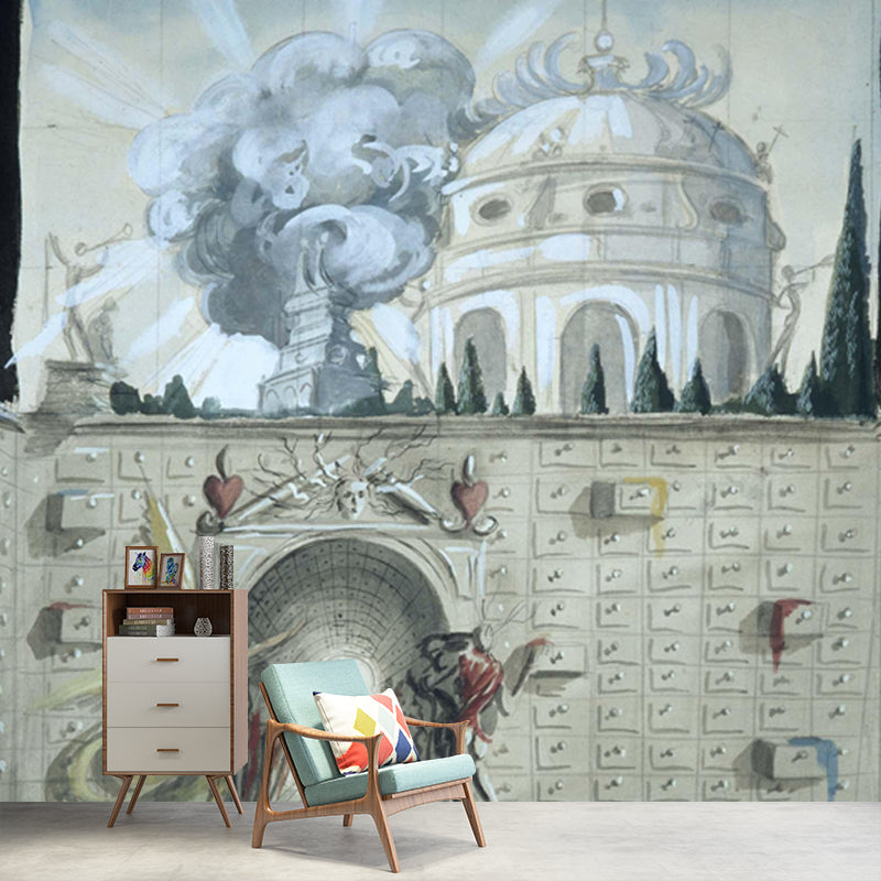 Salvador Dali Artwork Castle Mural Surrealism Non-Woven Fabric Wall Covering in Grey Clearhalo 'Wall Decor' 'Wall Mural' 1502630