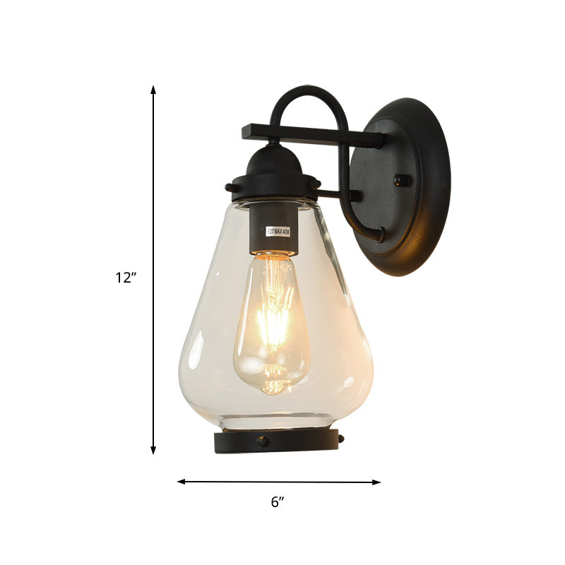 Cone Shade Porch Wall Light Fixture Industrial Clear Glass 1 Light Black Sconce Lamp Clearhalo 'Art deco wall lights' 'Cast Iron' 'Glass' 'Industrial wall lights' 'Industrial' 'Middle century wall lights' 'Modern' 'Rustic wall lights' 'Tiffany' 'Traditional wall lights' 'Wall Lamps & Sconces' 'Wall Lights' Lighting' 150264