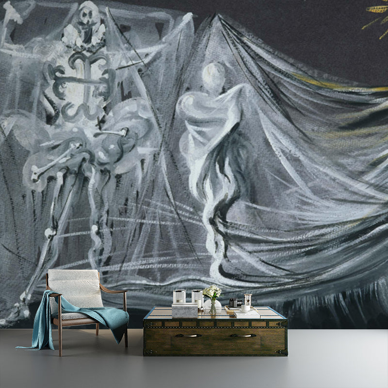 Smooth Large Grey Mural Surrealist Design for the Death Scene in Don Juan Tenorio Wall Covering, Size Optional Grey Clearhalo 'Wall Decor' 'Wall Mural' 1502643