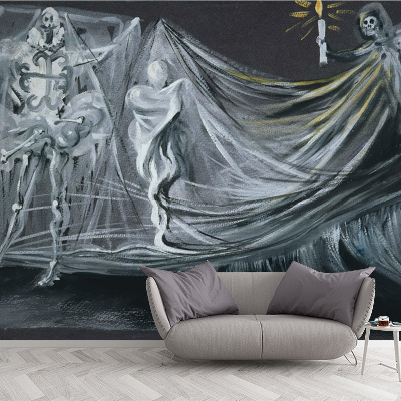 Smooth Large Grey Mural Surrealist Design for the Death Scene in Don Juan Tenorio Wall Covering, Size Optional Clearhalo 'Wall Decor' 'Wall Mural' 1502645