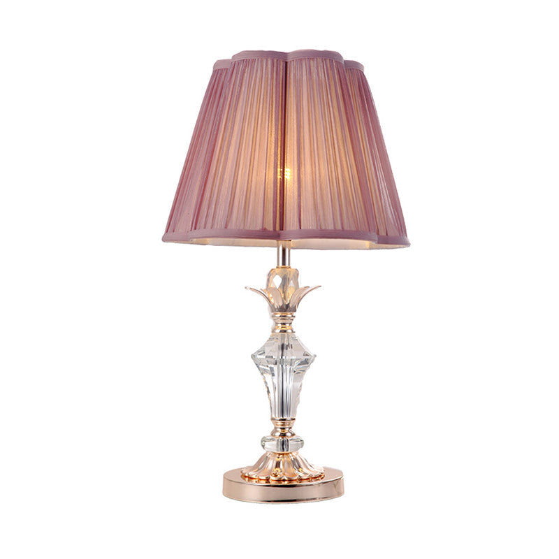 Candlestick Bedroom Desk Light Classic Clear Crystal 1-Head Pink Nightstand Lamp with Scalloped/Tapered Shade Clearhalo 'Lamps' 'Table Lamps' Lighting' 1502851