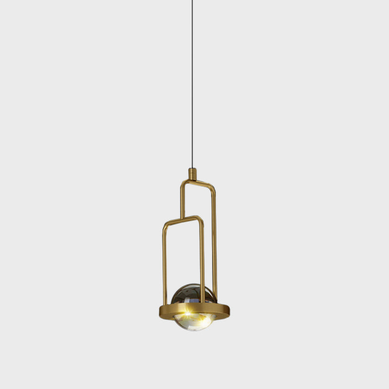 Ball Ceiling Suspension Lamp Minimalist Clear Crystal 1 Light Pendant in Gold with Rectangle Frame Clearhalo 'Ceiling Lights' 'Modern Pendants' 'Modern' 'Pendant Lights' 'Pendants' Lighting' 1503063