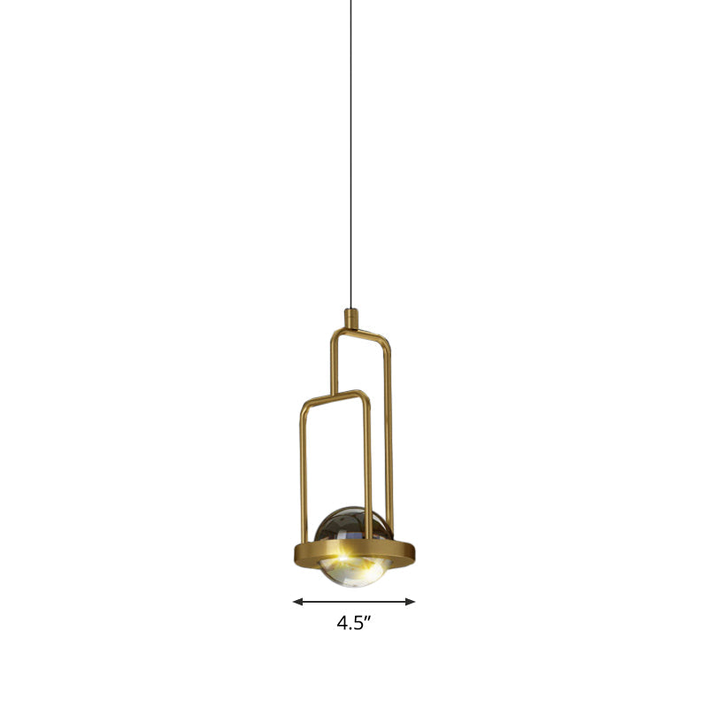 Ball Ceiling Suspension Lamp Minimalist Clear Crystal 1 Light Pendant in Gold with Rectangle Frame Clearhalo 'Ceiling Lights' 'Modern Pendants' 'Modern' 'Pendant Lights' 'Pendants' Lighting' 1503064