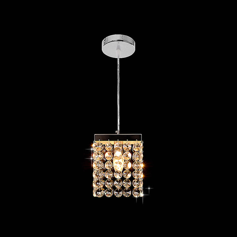 Clear Cut Crystal Cube Suspension Lamp Modern Style 1-Light Ceiling Hang Fixture in Chrome Clearhalo 'Ceiling Lights' 'Modern Pendants' 'Modern' 'Pendant Lights' 'Pendants' Lighting' 1503082